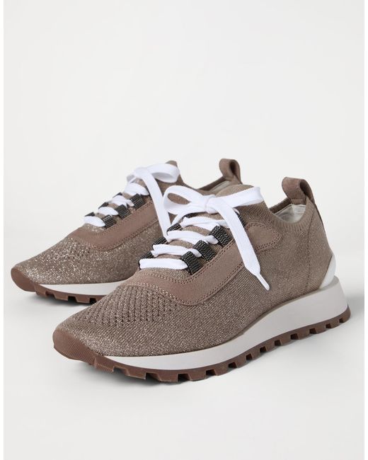 Brunello Cucinelli Brown Sparkling Knit Sneakers