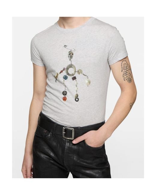 Acne Gray Fitted Graphic T-Shirt for men