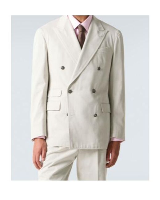 Dunhill White Double-Breasted Cotton And Cashmere Blazer for men