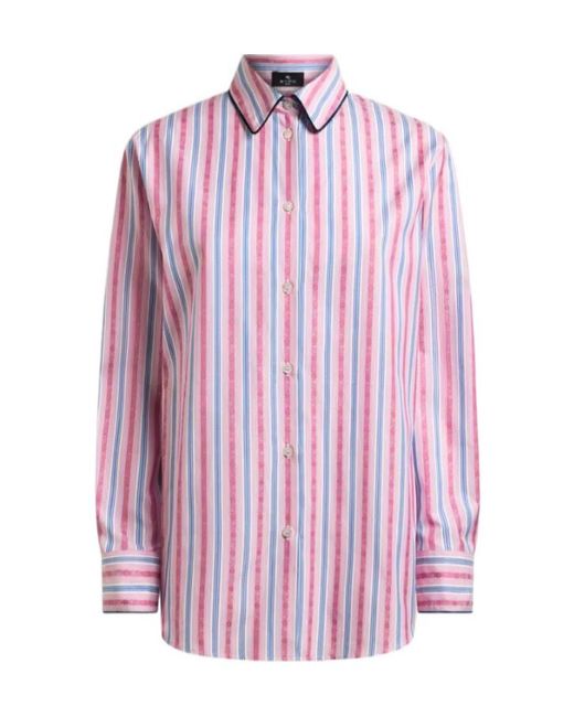 Etro Pink Cotton Jacquard Shirt With Trim And Fil Coupé Stripe Motif