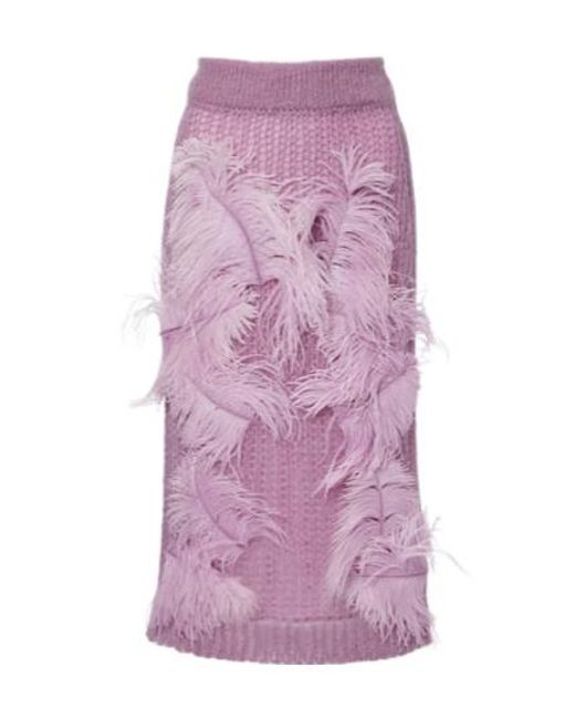 The Attico Purple Feather-Trimmed Knitted Midi Skirt