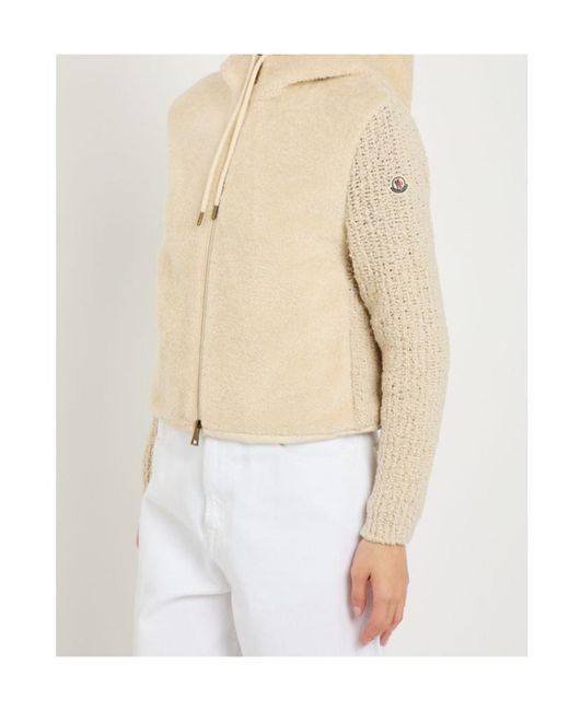 Moncler Natural Hooded Wool-Blend And Teddy Jumper