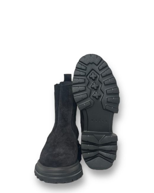 Hogan Black Round-Toe Slip-On Chelsea Boots
