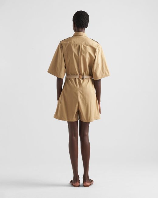 Prada Natural Short-Sleeved Belted Jumpsuit