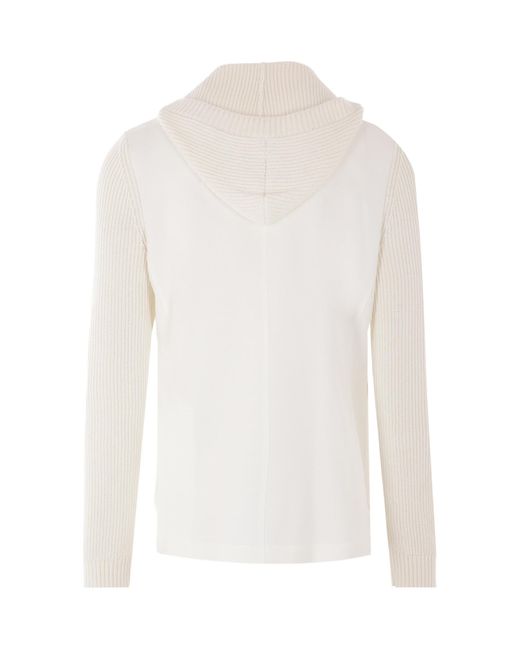 Eleventy White Piquet And Knit Hooded Jacket for men