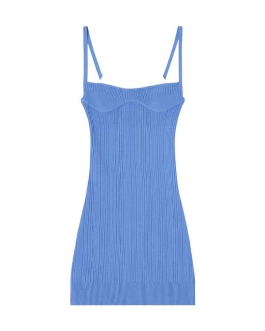 DIESEL Blue Ribbed Knit M-Zandra Mini Dress