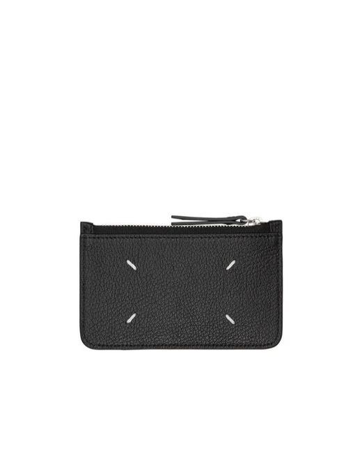 Maison Margiela Black Four-Stitch Zipped Cardholder for men
