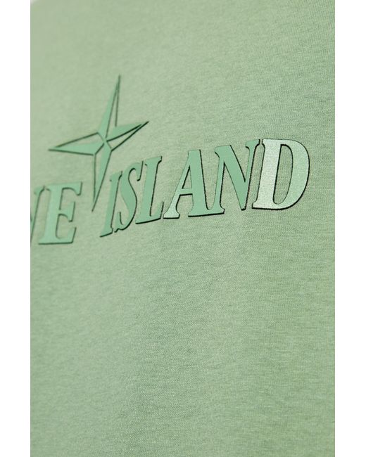 Stone Island Green Logo Printed Crewneck T-Shirt for men