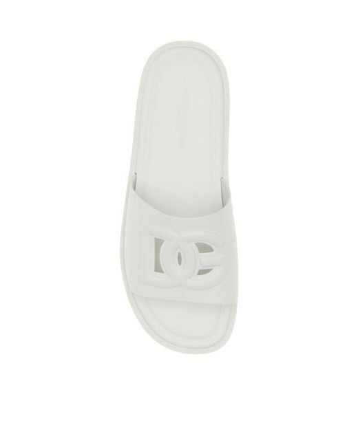 Dolce & Gabbana White Logo Embossed Slides for men