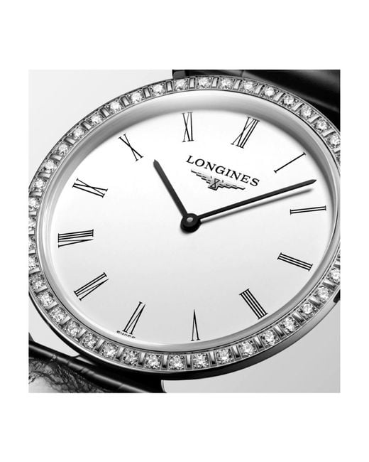 Longines White Watch With Round Dial Set With Diamond