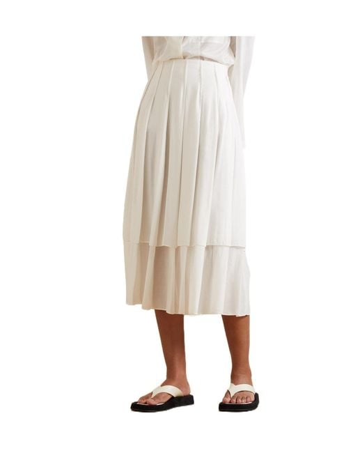 The Row White Pleated Midi Skirt