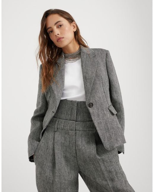 Brunello Cucinelli Gray Single-Breasted Tailored Blazer