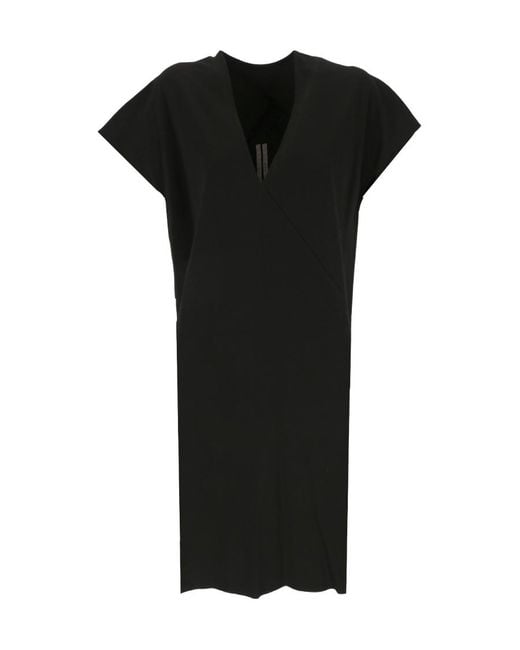 Rick Owens Black Draped-Detail V-Neck Dress