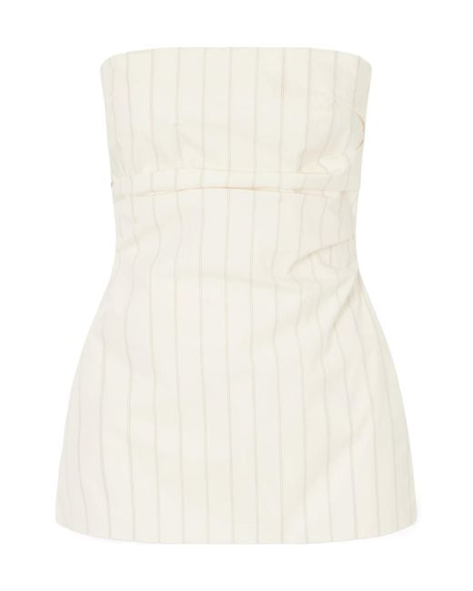 St. Agni White Strapless Tie Back Pinstriped Top
