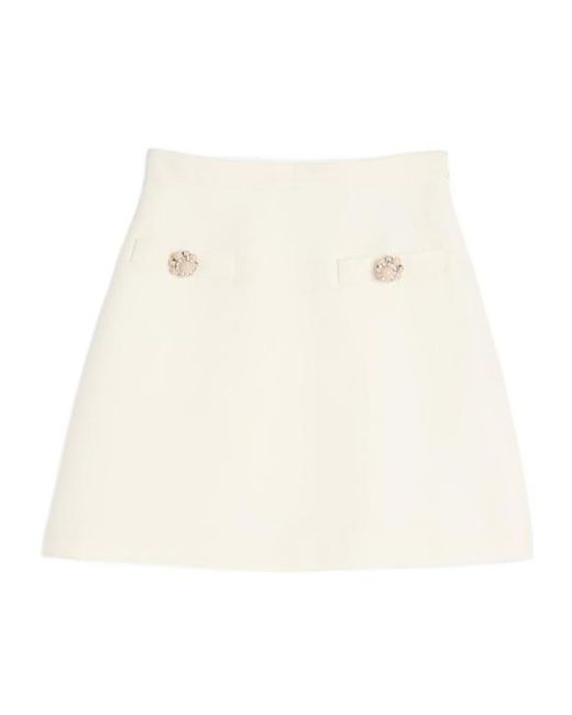Valentino White Button Embellished A-Line Mini Skirt