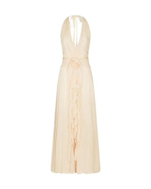Blumarine Natural Ruched Floral Maxi Dress