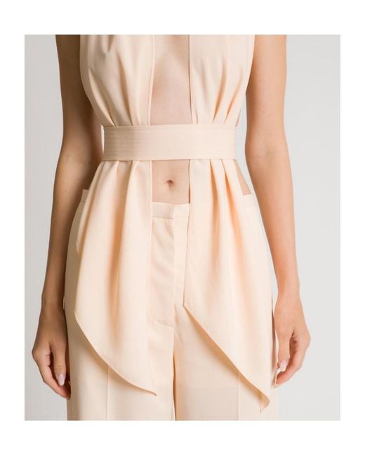 Alberta Ferretti Natural Draped Scarf-Effect Top