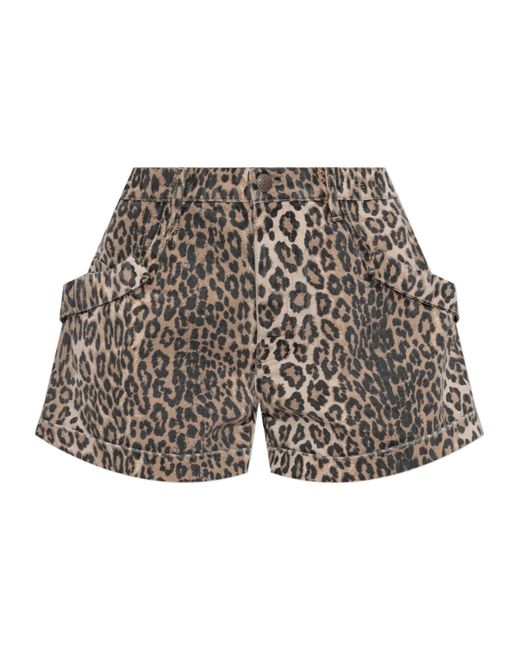 R13 Gray Leopard Printed Pouch Pocket Shorts