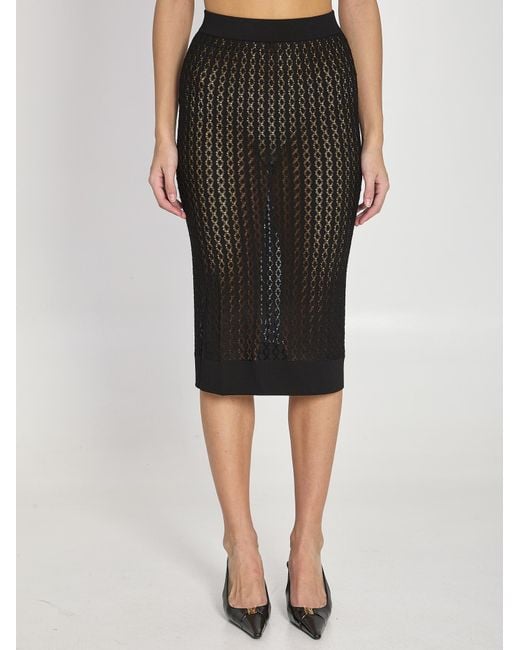 Saint Laurent Black Knitted Midi Pencil Skirt