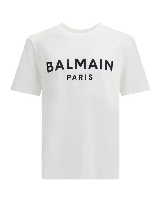 Balmain White Logo Printed Crewneck T-Shirt for men