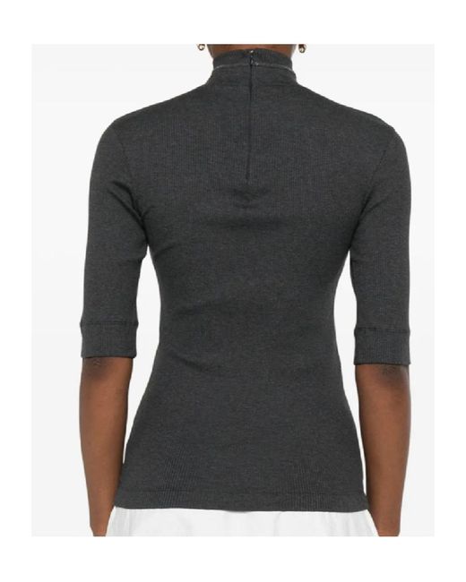 Brunello Cucinelli Gray High-Neck Ribbed Top