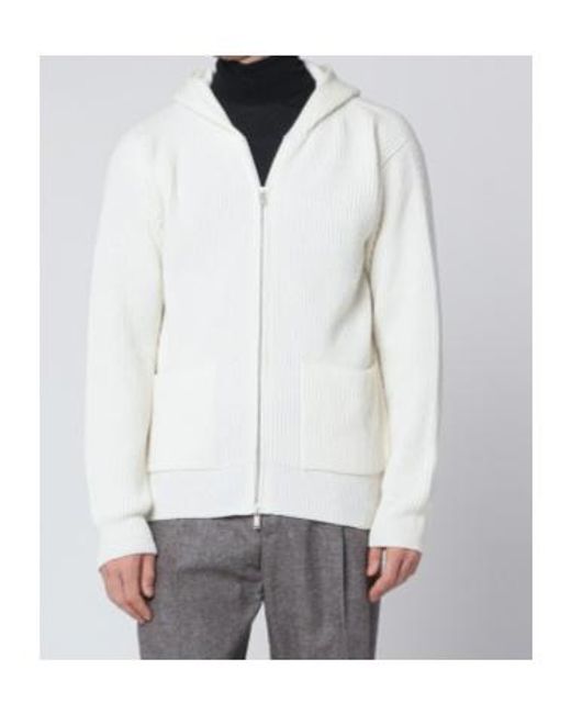 Lardini White Ribbed Zip-Up Hoodie Sweater for men