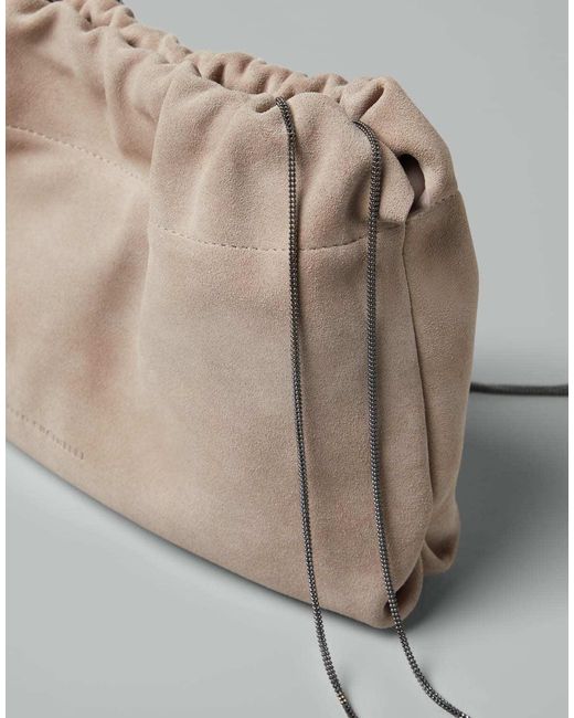 Brunello Cucinelli Natural Logo Printed Chain-Linked Shoulder Bag
