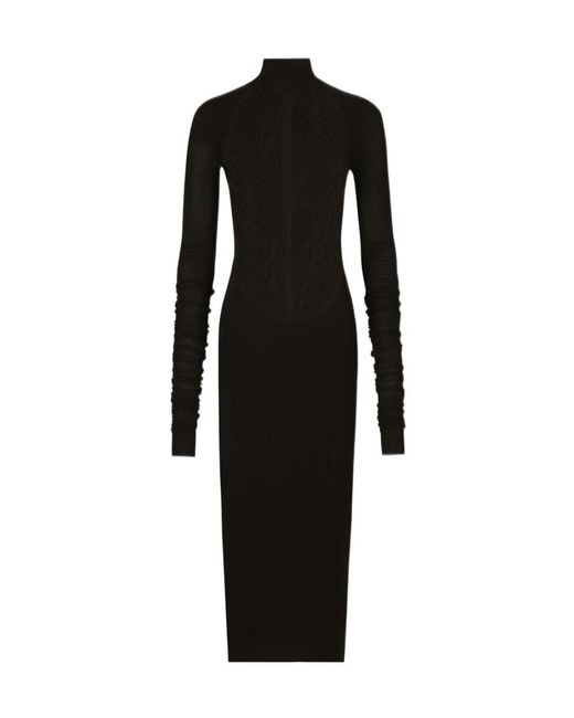 Dolce & Gabbana Black Lace-Panel Midi Dress