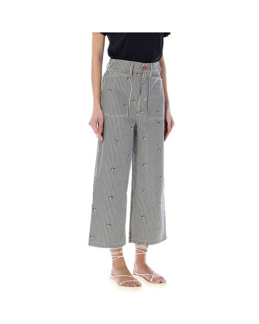 KENZO Gray Striped Wide-Leg Jeans