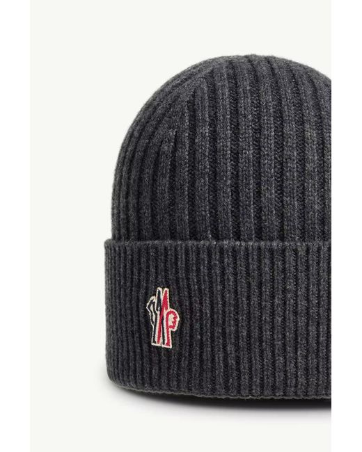 Moncler Gray Grenoble Logo Patch Knitted Beanie for men