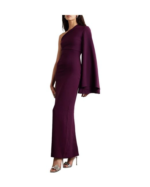 Solace London Purple Elisa One-Sleeve Crepe Gown