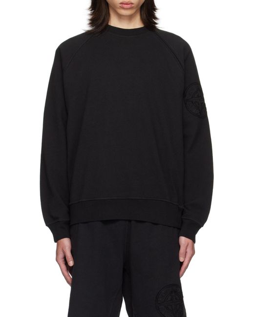 Stone Island Black Logo Detailed Crewneck Sweatshirt for men