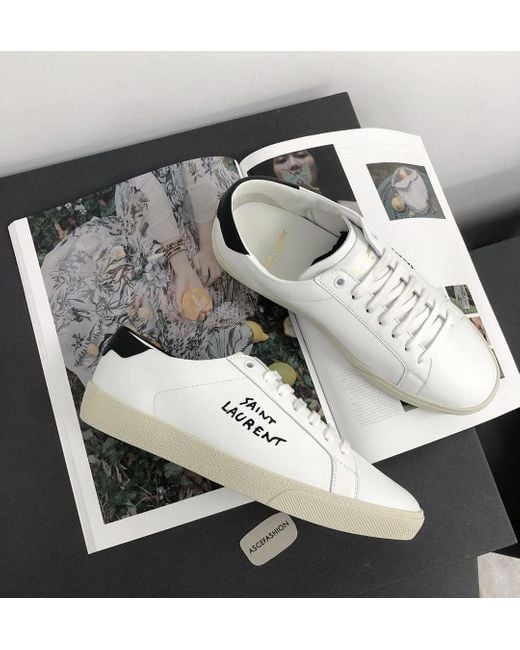 Saint Laurent White Embroidered Sneakers In Canvas And Smooth Leather for men