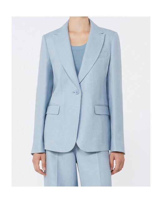 Weekend by Maxmara Blue Single-Breasted Linen Blazer