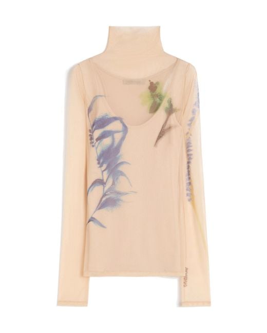 Sportmax Natural Floral Patterned Crewneck Top
