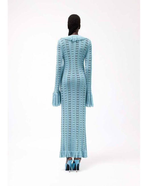 Blumarine Blue Ruffled Knitted Buttoned Maxi Dress