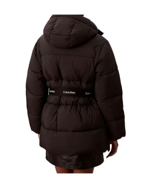 Calvin Klein Black Logo Belt Hooded Puffer Jacket
