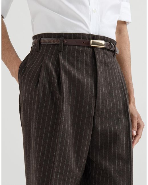 Brunello Cucinelli Gray Virgin Wool And Cashmere Chalk Stripe Trousers With Double Pleats for men