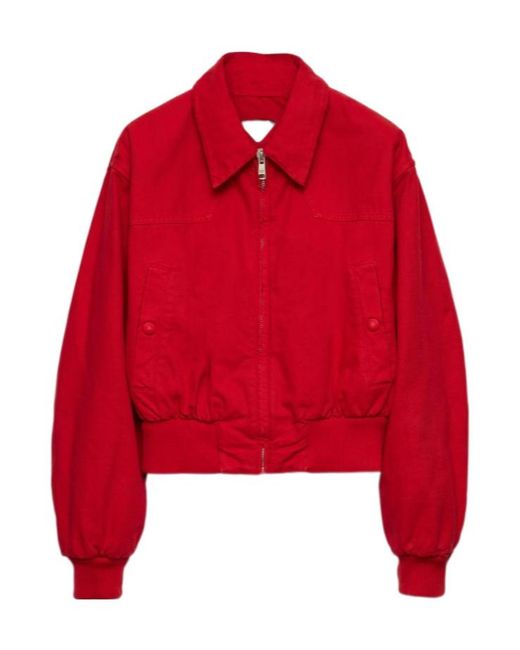 Prada Cotton Trucker Jacket in Red | Lyst