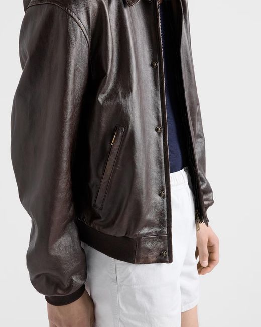 Prada Brown Nappa Leather Bomber Jacket for men