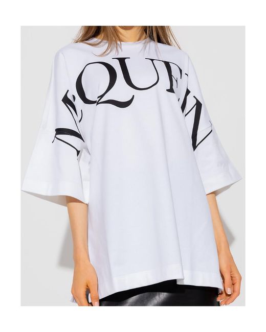 McQueen White Logo Printed Crewneck T-Shirt