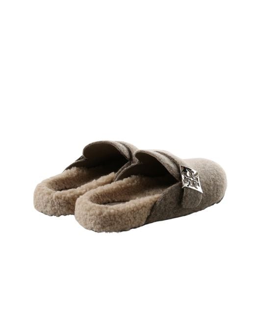 Tory Burch Gray Round-Toed Slippers