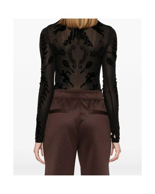 Casablanca Black Devor-Effect High Neck Bodysuit