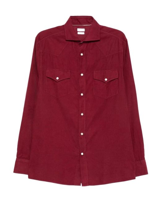 Brunello Cucinelli Red Easy Fit Western Shirt for men