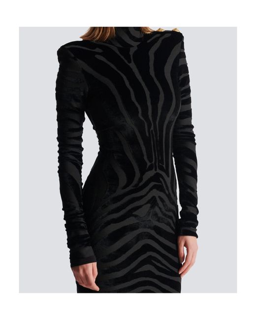 Balmain Black Velvet Zebra Print Mini Dress