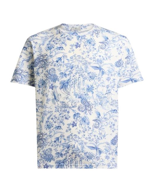 Etro Blue Floral Paisley Motif T-Shirt for men