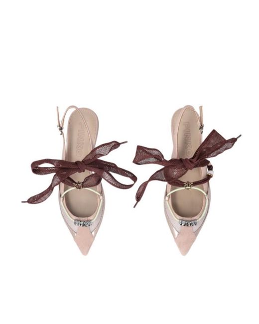 Pinko Brown Bow Pointed Toe Slingback Pumps