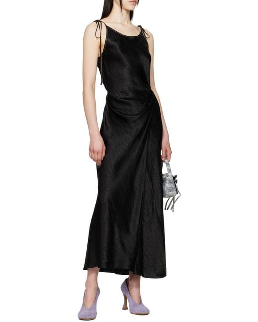 Acne Black Sleeveless Satin Maxi Dress