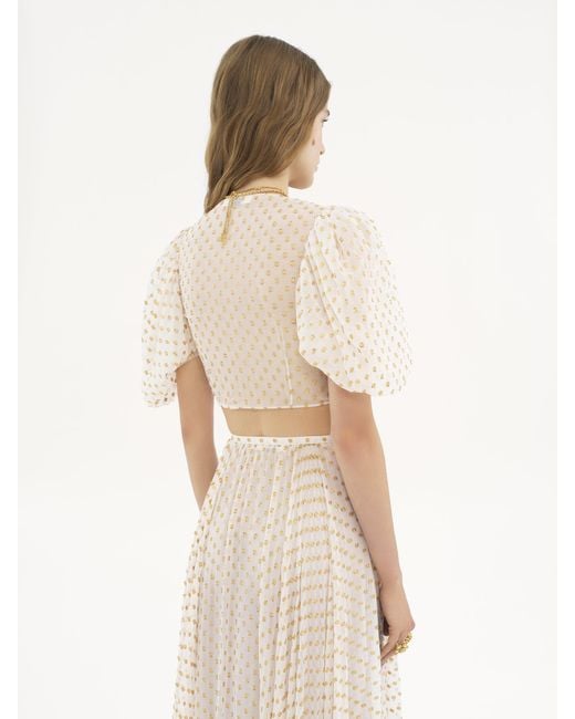 Chloé Natural Chloé Ruched Jacquard Cropped Top