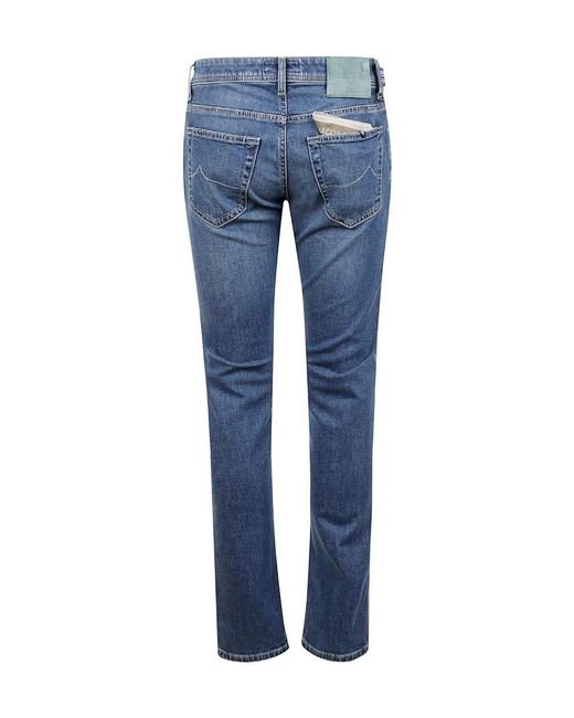 Jacob Cohen Blue Logo Patch Straight-Leg Jeans for men